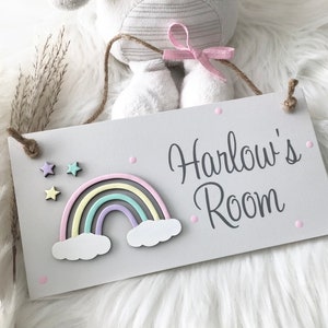 3D Pastel Rainbow Name Plaque. Personalised bedroom door or nursery. Wooden stars, vinyl letters. Kids, Children's Sign