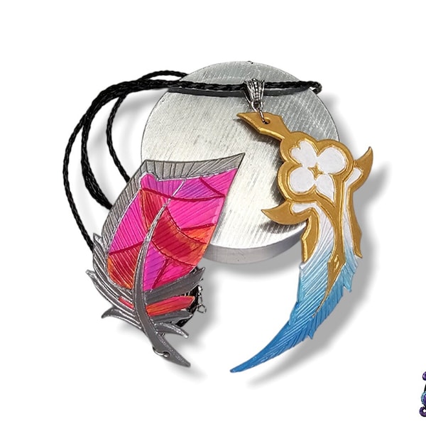 Broken Covenant, Xayah, Rakan, Necklace, genuine leather, engraved, Feather, inspired, Cosplay