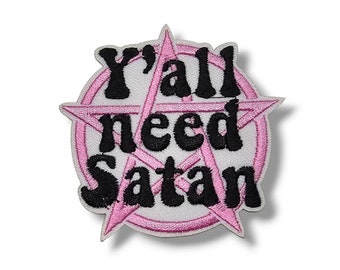 Geborduurde stoffen patch, jullie hebben allemaal Satan, Pentagram, roze, wit, zwart, gotisch, ijzeren applicatie, lijm, ambachten, badge nodig