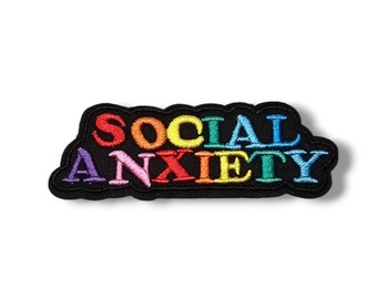 Embroidered fabric patch, Social Anxiety, social anxiety, multicolor, rainbow, iron application, glue, crafts, Badge