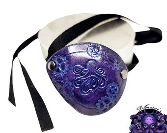 Eye patch, Steampunk, octopus, gears, real leather, embossed, Real leather, Eyepatch, Steampunk, octopus, Gears, embossed