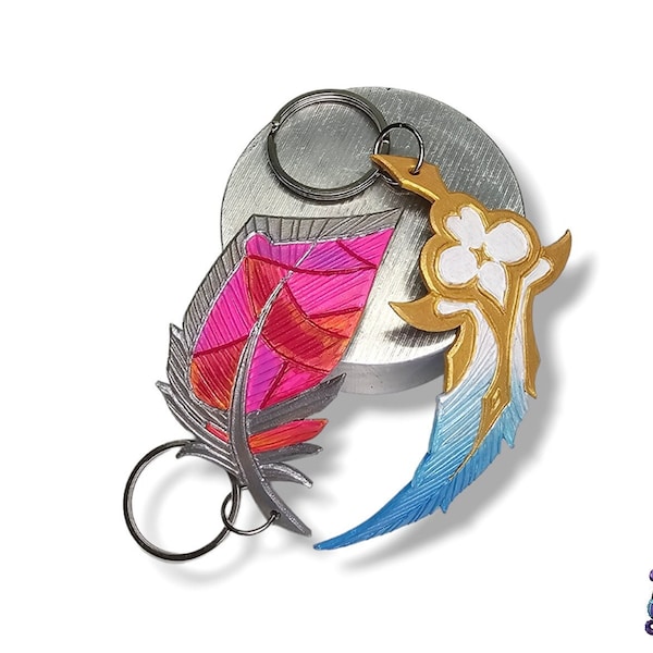 Broken Covenant, Xayah, Rakan, Keychain, genuine leather, engraved, Feather, inspired, Cosplay