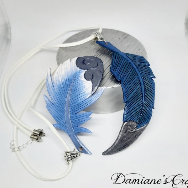 SSG, Genuine leather necklace, engraved, Feather, inspired, Rakan and Xayah, Cosplay, Leather feather, necklace, inspired by, Rakan and Xayah