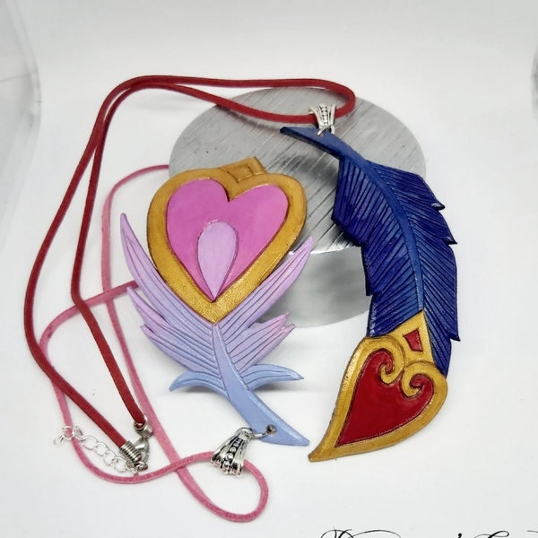 Sweetheart, Genuine leather necklace, engraved, Feather, inspired, Rakan and Xayah, Cosplay, Leather feather, necklace, inspired by, Rakan and Xayah