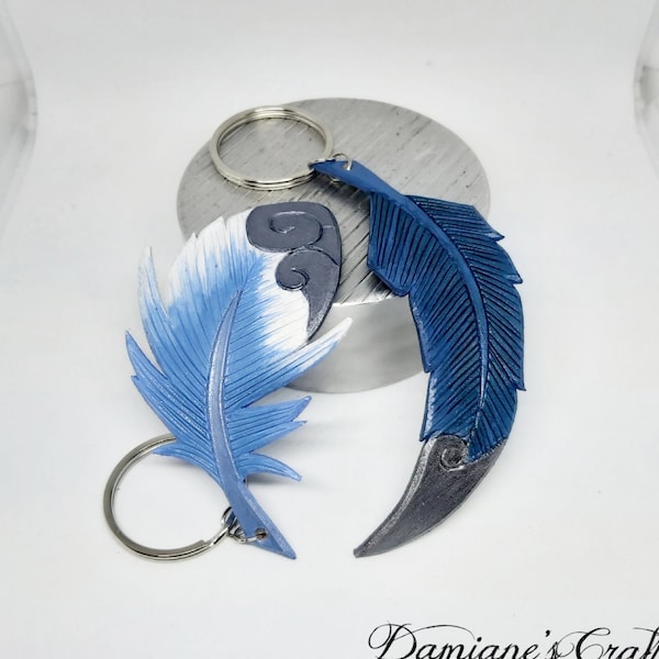 SSG, Keychain, genuine leather, engraved, Feather, inspired, Rakan and Xayah, Cosplay, Leather feather, keychain, inspired by, Rakan and Xayah