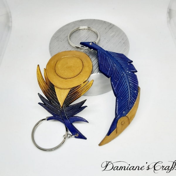 Cosmic Dusk, Keychain, genuine leather, engraved, Feather, inspired, Rakan andXayah, Cosplay, Leather feather, key chain, inspired, Rakan and Xayah