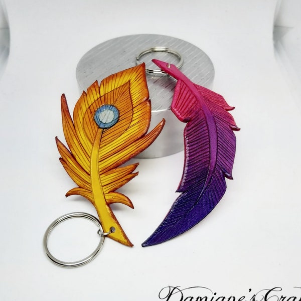 Keychain, genuine leather, engraved, Feather, inspired, Rakan andXayah, Cosplay, Leather feather, key chain, inspired, Rakan and Xayah, base skin