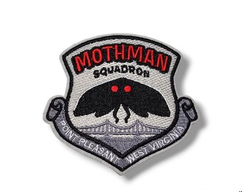 Embroidered fabric patch, Mothman, Squadron, squad, urban legend, moth man, iron application, glue, crafts, Gothic, Badge