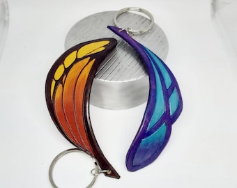 Elderwood, Genuine leather keychain, engraved, Feather, inspired, Rakan and Xayah, Cosplay, Leather feather, keychain, inspired by, Rakan and Xayah