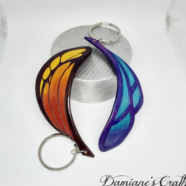 Elderwood, Genuine leather keychain, engraved, Feather, inspired, Rakan and Xayah, Cosplay, Leather feather, keychain, inspired by, Rakan and Xayah