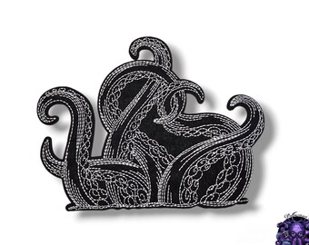 Embroidered fabric patch, Tentacles, Cthulhu, Kraken, Octopus, black, white, iron application, glue, Badge