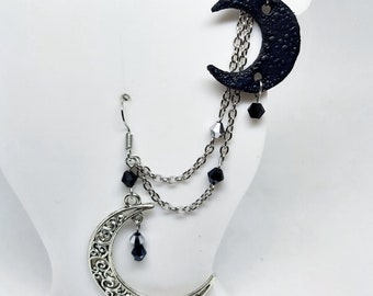 boucle d'oreille, cuff, Croissant de lune, en cuir, sorcière, Real Leather, moon crescent, earring, cuff, witch