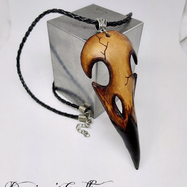 VENTE, Collier, pendentif, crâne de corbeau, en cuir, gothique, sorcière, Leather, raven, crow skull, necklace, pendant, gothic, witch