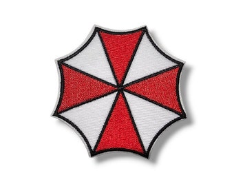 Patch tissu Brodé, Umbrella corp, logo, zombie, Resident evil, cosplay, blanc, rouge, application fer, colle, artisanat, Écusson