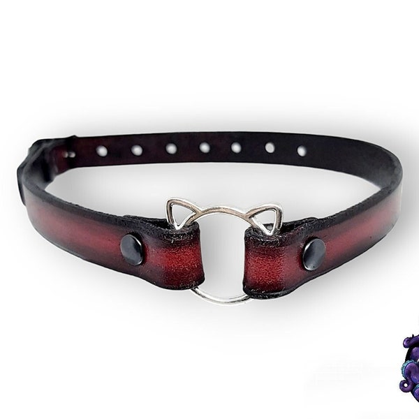 Choker, cat ears ring, real leather, very thin, Real leather, cat ears ring, choker, very slim, bdsm, gothic