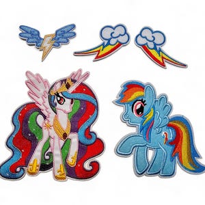 Geborduurde stoffen patch, badge, chibi, kawaii, pony, paard, klein, schattig, roze, regenboog, tv-serie, anime, cartoon, strijkapplicatie, lijm