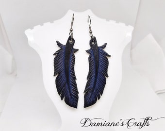 SALE, Earrings, with raven feather, leather, raven, feather, earrings