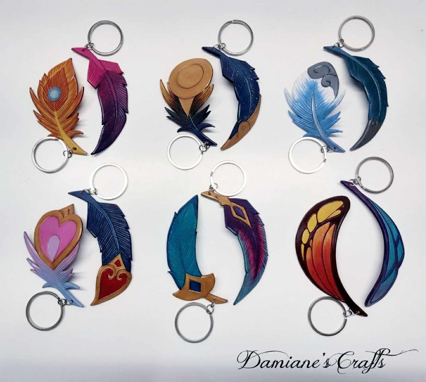 Elderwood, Genuine Leather Keychain, Engraved, Feather
