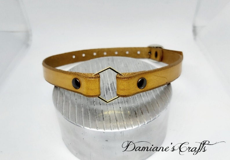honey ray hexagon ring choker bee very thin Real leather honey comb very slim Choker real leather hexagonal ring bee