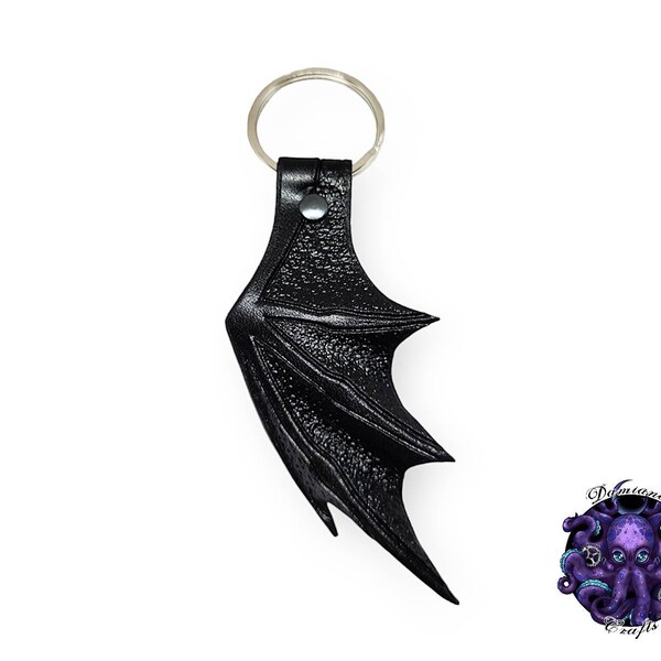 Porte-clé en cuir, aile de chauve-souris, cuir veritable, embosse, vampire, gothique, punk, rock, accessoire mode