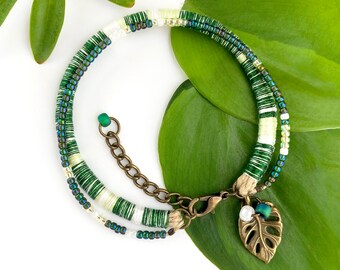 Thai Constellation Monstera bracelet . Monstera Thai Constellation . Monstera deliciosa . choose your length + 1" chain