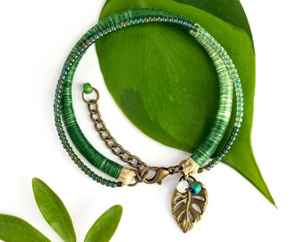 Mint Monstera leaf bracelet . variegated Monstera mint bracelet . gift for plant ladies . choose your length + 1" chain