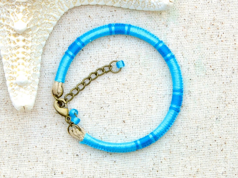 Sky Blue thread bracelet . blue embroidery floss bracelet . | Etsy