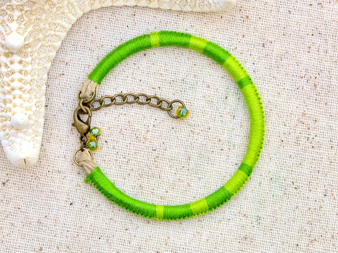 Green thread bracelet . green color block bracelet . green Etsy