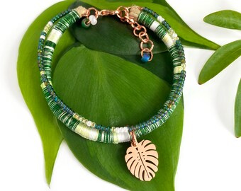Thai Constellation Monstera leaf bracelet in rose gold . Monstera Thai Constellation for crazy plant ladies . choose your length + 1" chain