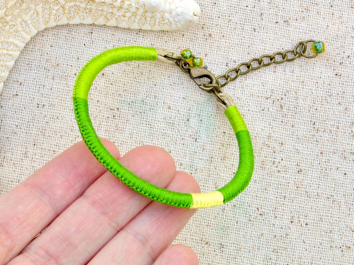Green thread bracelet . bright green bracelet . green Etsy