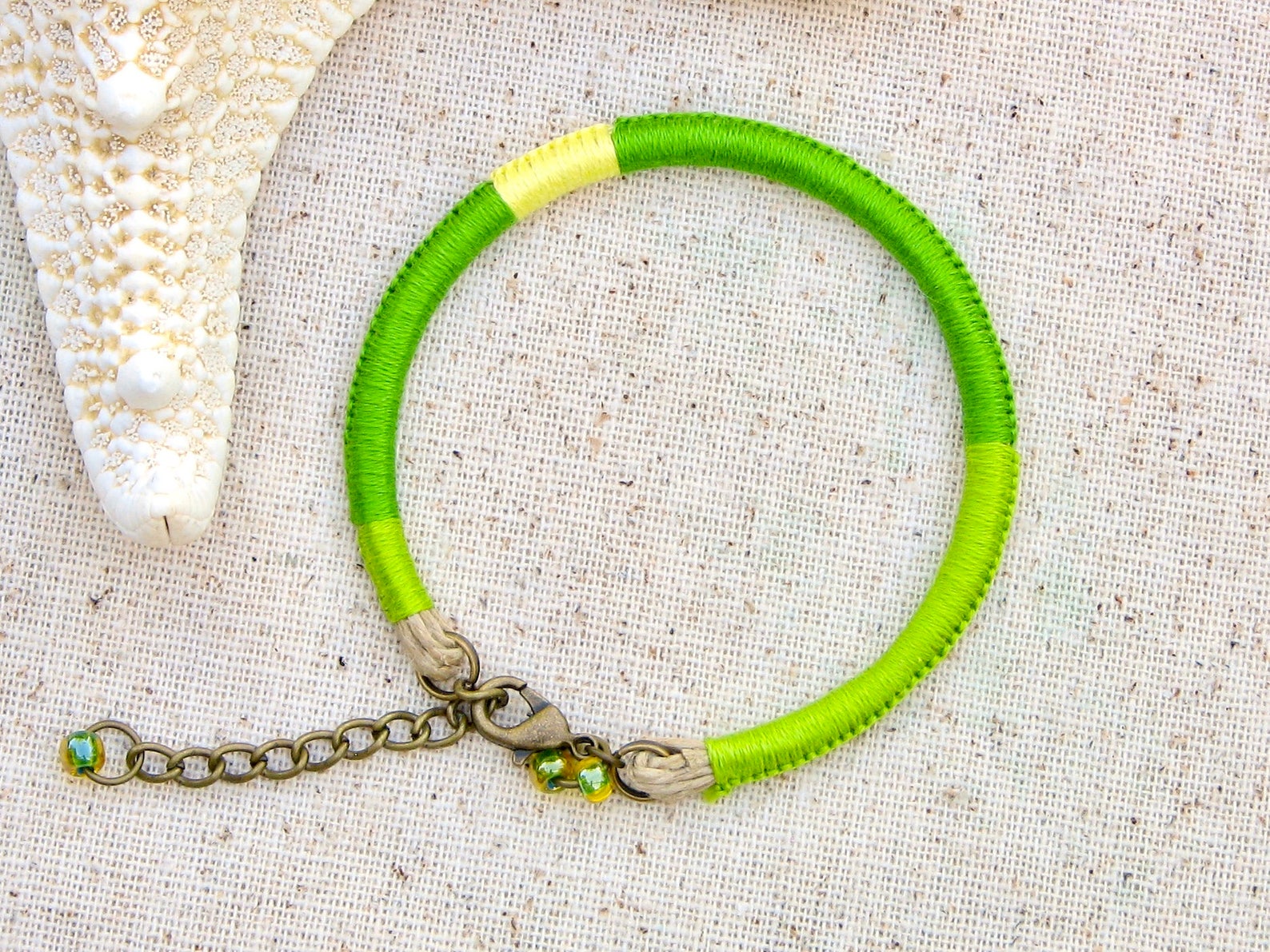 Green thread bracelet . bright green bracelet . green Etsy