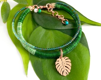Mint Monstera leaf bracelet . variegated Monstera bracelet . Monstera deliciosa mint . choose your length + 1" chain