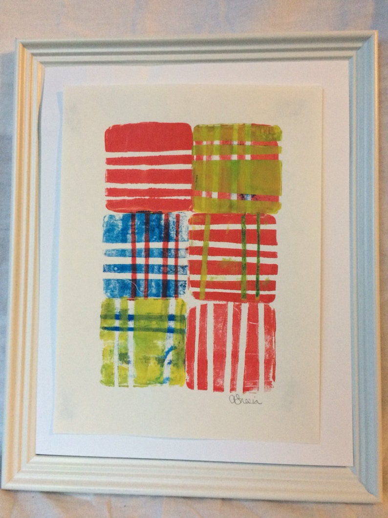 Red and White Stripey Gelli Print Size 6 x 9