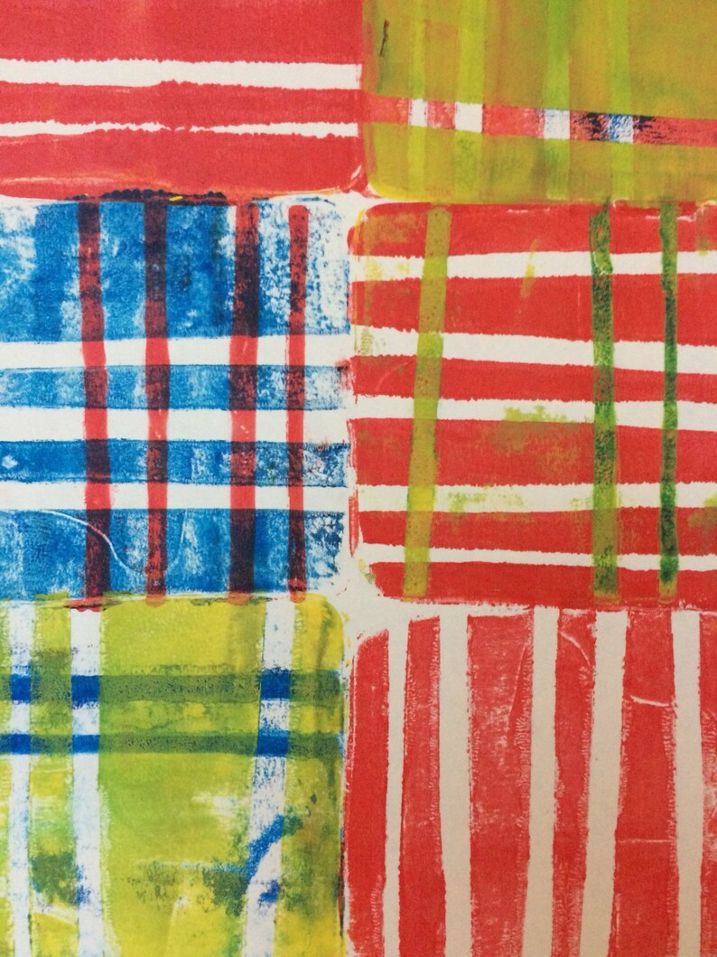 Red and White Stripey Gelli Print Size 6 x 9