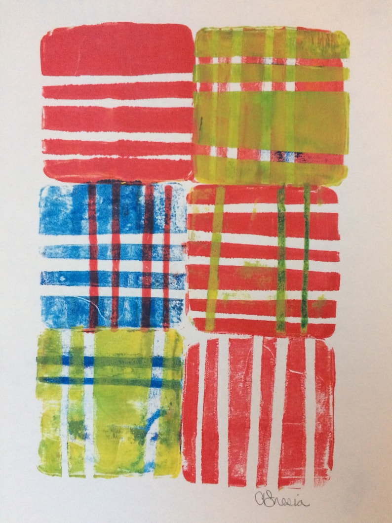 Red and White Stripey Gelli Print Size 6 x 9
