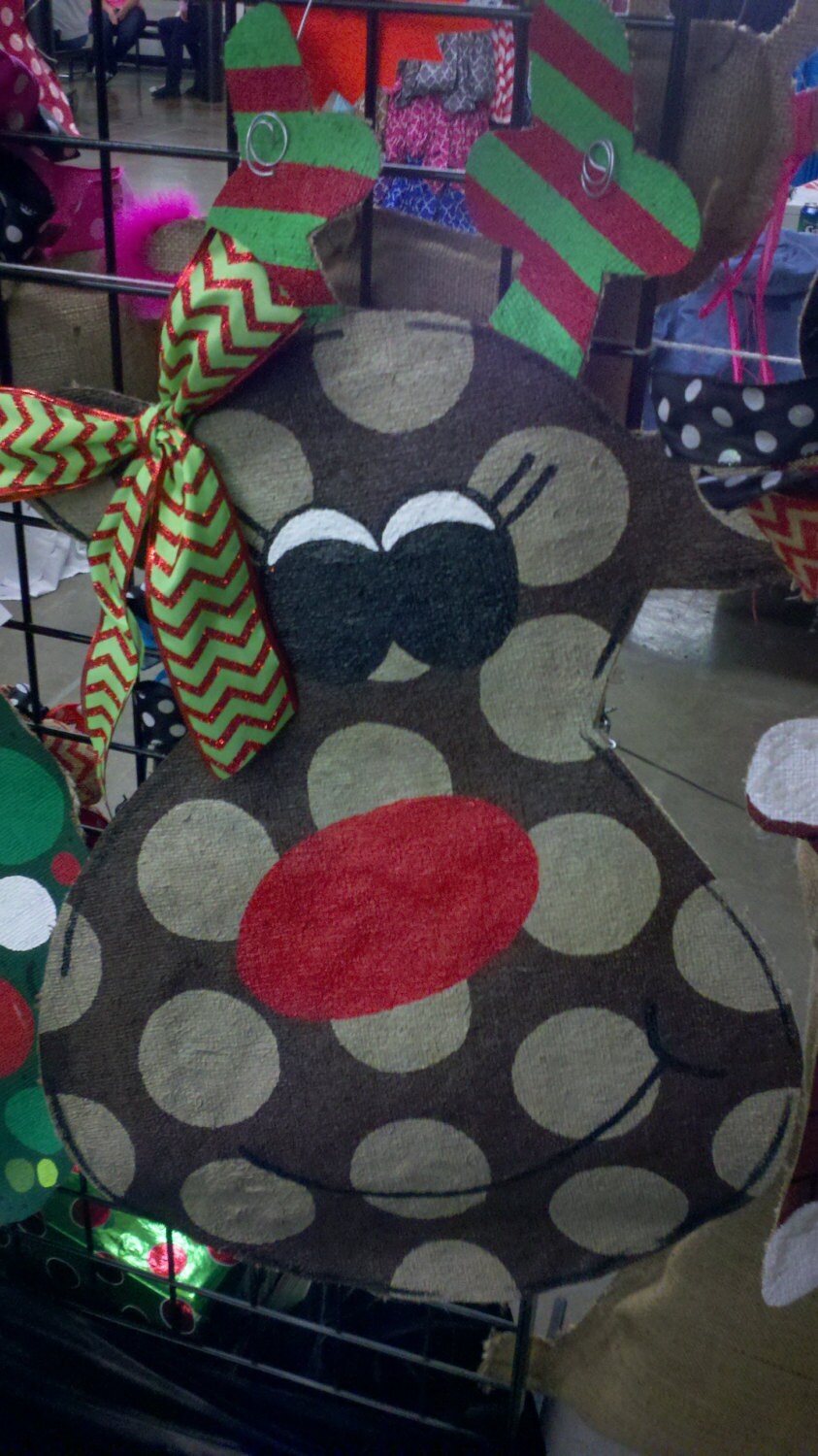 Burlap Door Hanger Adorable Christmas Reindeer Polka Dot Etsy