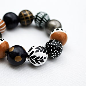 Chunky bead bracelet/wood bracelet/large bead jewelry/geometric jewelry/statement bracelet/oversized/mustard/green/polka dot/gold/stripes
