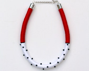 Statement rope necklace/rope jewelry/handmade jewelry/polka dot/black and white/red/white/beads/for her/gift ideas/spring/summer style