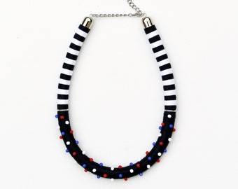 Statement rope necklace/rope jewelry/handmade jewelry/polka dot/navy blue/white/red/stripes/beads/for her/gift ideas/summer necklace