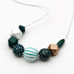 Chunky bead necklace/modern necklace/wooden necklace/ colorful/ abstract/statement necklace/oversized beads/green/gold/white/polka dots