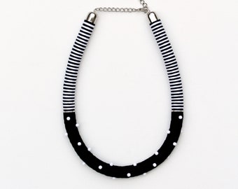 Statement rope necklace/rope jewelry/handmade jewelry/polka dot/black and white/black/stripes/beads/for her/gift ideas/summer necklace