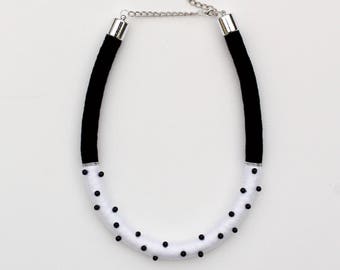 Statement rope necklace/rope jewelry/handmade jewelry/polka dot/black and white/black/white/beads/for her/gift ideas/spring/summer style