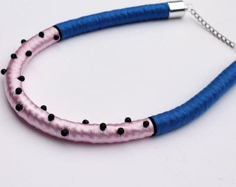 Statement rope necklace/rope jewelry/handmade jewelry/polka dot/dark blue/black/silky pink/beads/for her/gift ideas/spring/summer necklace