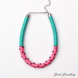 Statement Seil Halskette/Sommer Halskette/Seil Schmuck/handgefertigter Schmuck/Polka Dot/Türkis/Rosa/Wassermelone/Perlen/für Sie/Geschenk/Sommer Stil