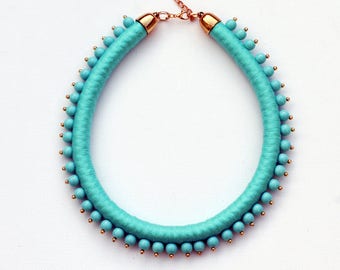 Statement necklace / rope chain / beaded jewelry / summer necklace / turquoise / beads / bib necklace / for her / gift ideas / handmade