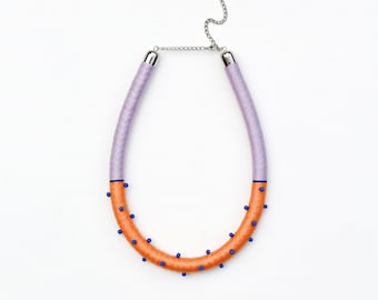 Statement rope necklace/rope jewelry/handmade jewelry/polka dot/lilac/orange/blue/beads/for her/gift ideas/spring/summer style