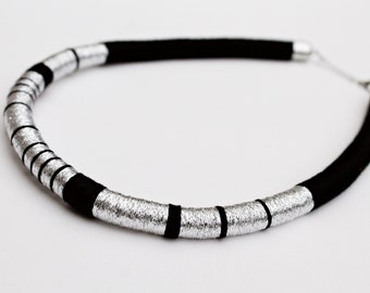 Handmade rope chain/ modern necklace/ minimalist necklace/ contemporary / color block / rope chain /black / silver / gift for her