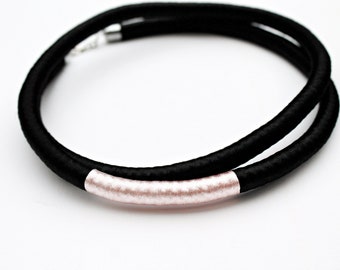 Black minimalist necklace /rope necklace /pink necklace /modern necklace/ black /light pink /accent necklace /detail /rope jewelry/gift idea