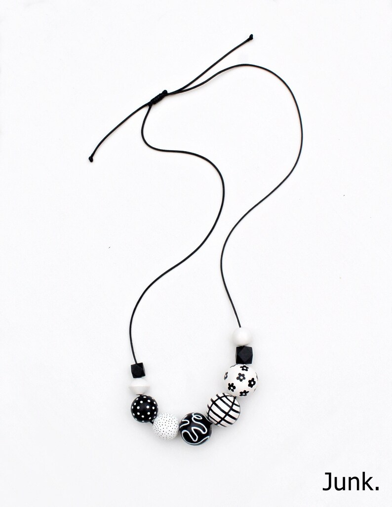 Chunky bead necklace/wooden necklace/modern necklace/black and white/abstract/statement necklace /black/ white/ polka dots/ floral/stripes image 1