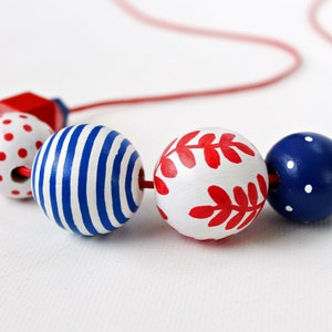 Chunky bead necklace/wooden necklace/modern necklace/colorful/statement necklace/ oversized/floral/stripes/red /blue/ white/polka dots image 4